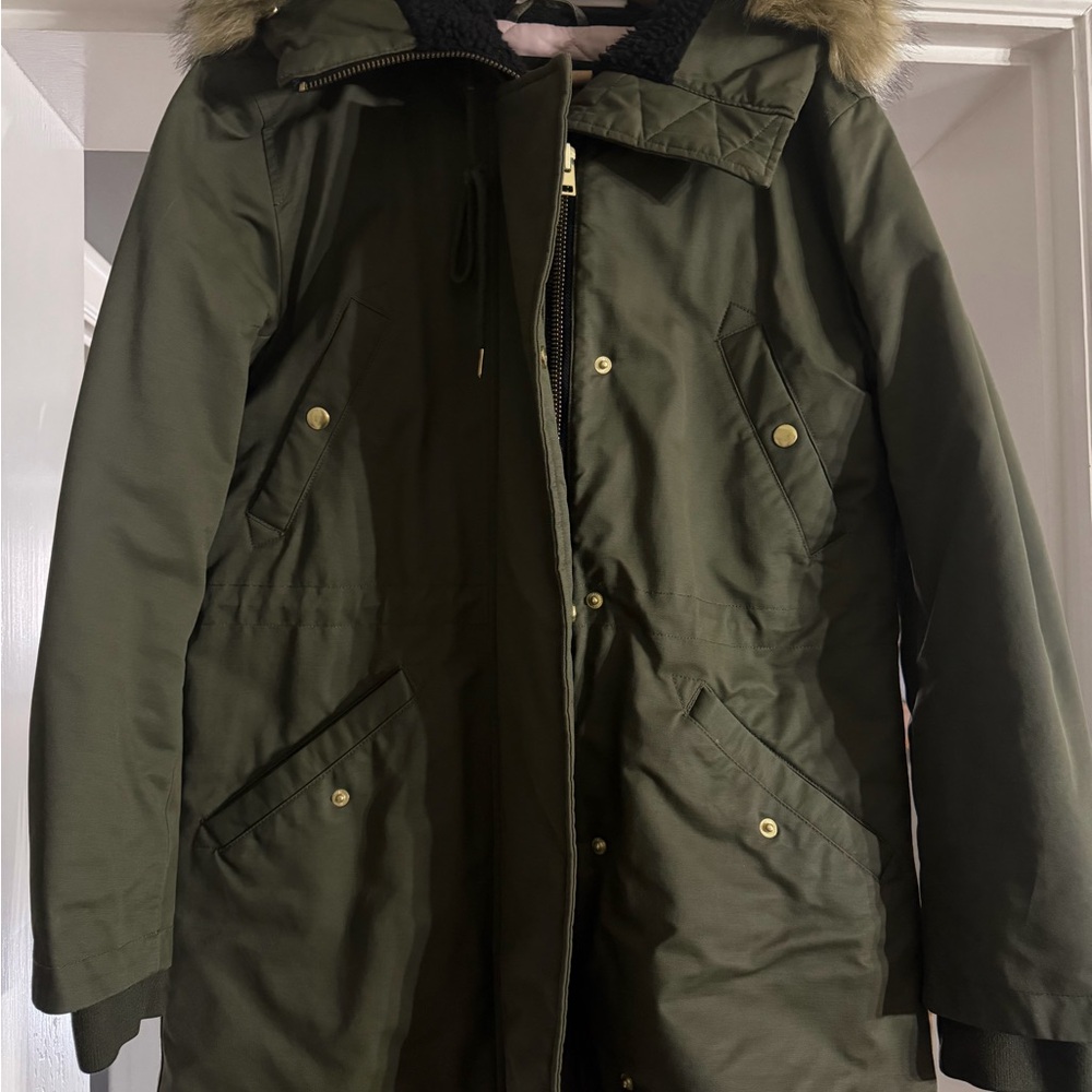 JCrew Olive Perfect Parka Coat size Small